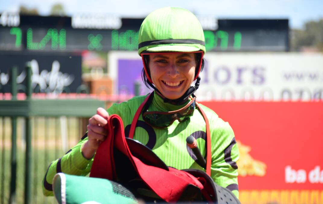 Chelsea Ings, pictured after a previous Dubbo victory, rode Plectrum to victory in Saturday's Walgett Cup. Picture: Belinda Soole