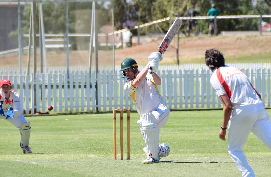 WHACK: Adam Wells hits out on the way to making 85 in South Dubbo's win on Saturday. Photo: AMY McINTYRE