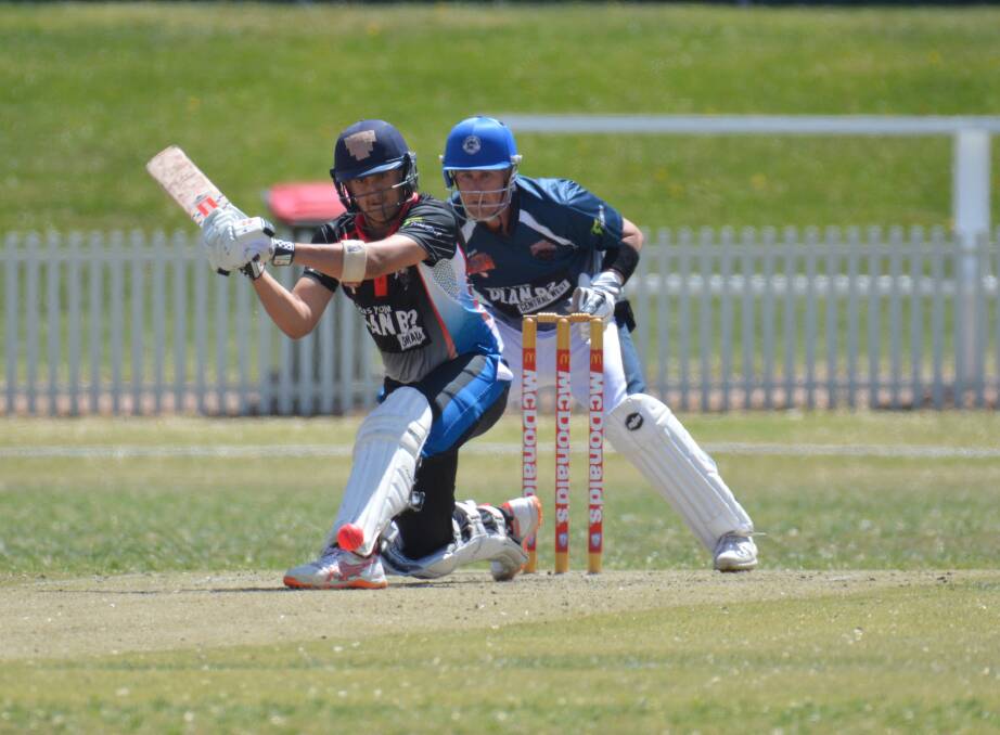 Determined: Marty Jeffrey, pictured batting during the Outlaws' loss to the Central West Wranglers on Saturday, bowled well on Sunday. Photo: Matt Findlay.