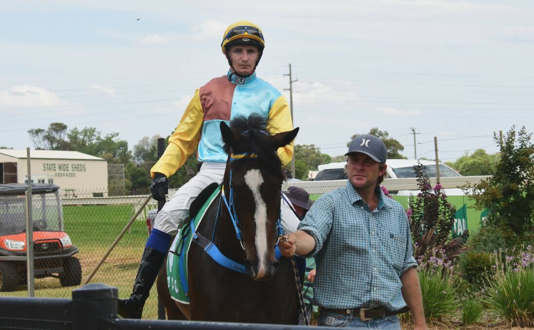 VICTORY: Jockey Clayton Gallagher and trainer Brett Robb, pictured previously at Dubbo, combined in a cup win on Saturday. Photo: NICK GUTHRIE