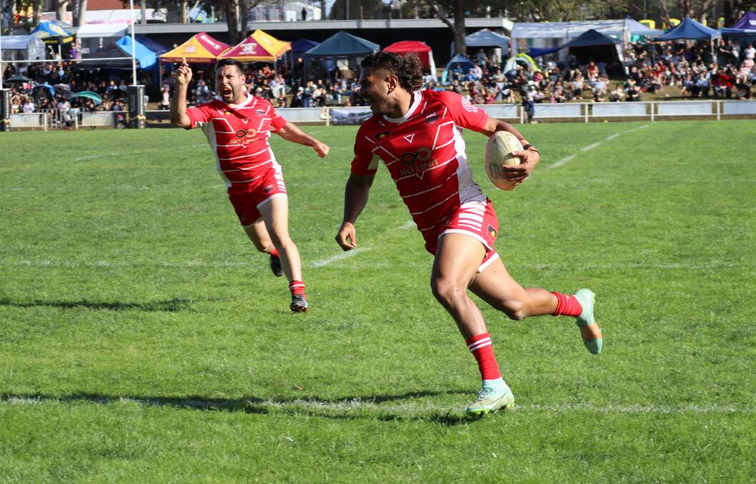 Brenton Baira goes in for one of his three tries in WAC's semi-final win over Bourke. Picture by Jorja McDonnell