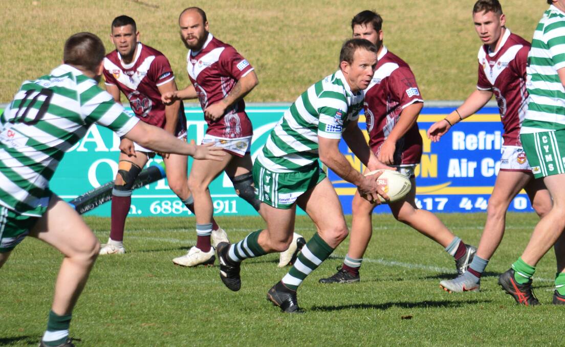 BACK AT IT: Luke Jenkins darts out of dummyhalf on the way to setting up a try for Dubbo CYMS on Saturday. Photo: NICK GUTHRIE