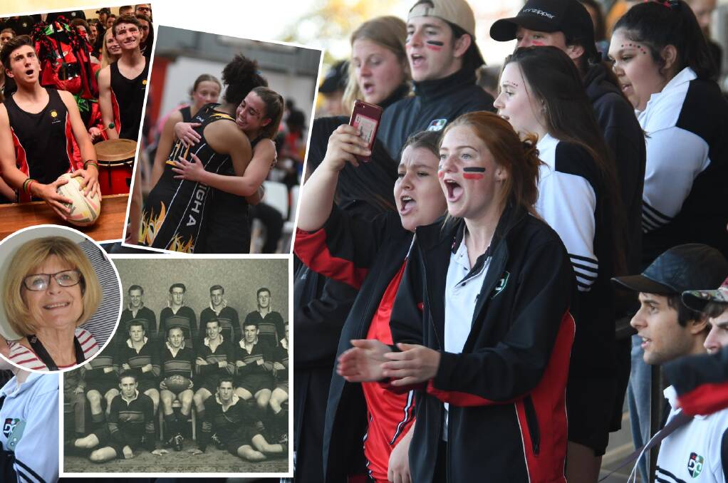 SPECIAL: Dubbo College students support their team in recent years with (insets) Jill McCann and Astley Cup moments from the past.