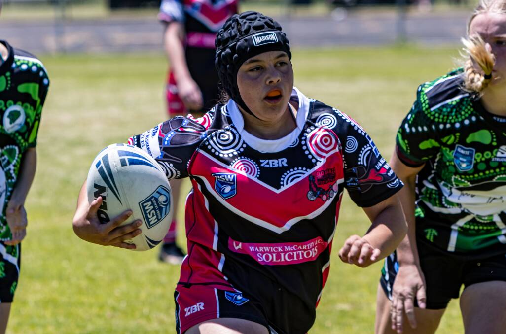 Amelia Sullivan was one of the try-scorers for the Goannas under 16s in last weekend's final round win over Castlereagh. Picture by Bridget Bartlett Photography