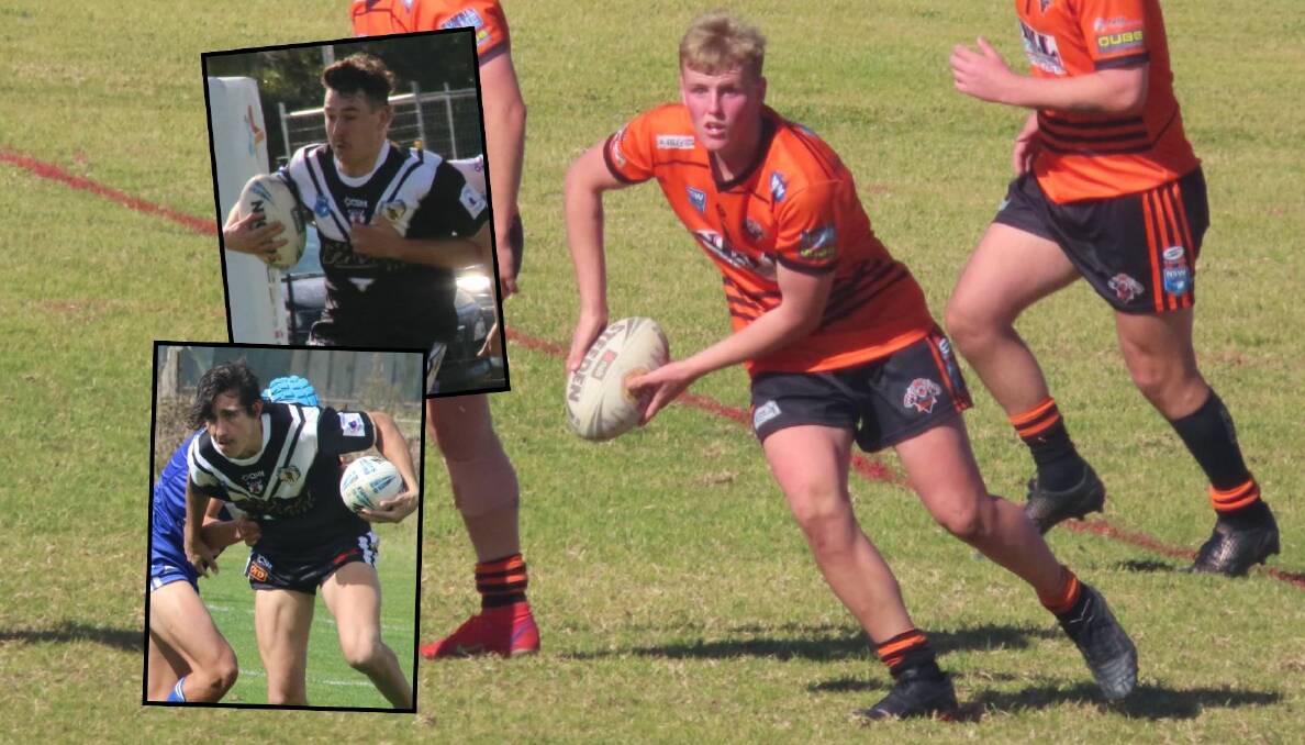 Aidan Bermingham has made a real impact for the Nyngan Tigers under 18s this season while (insets) a number of Cowra Magpies have also caught the eye.