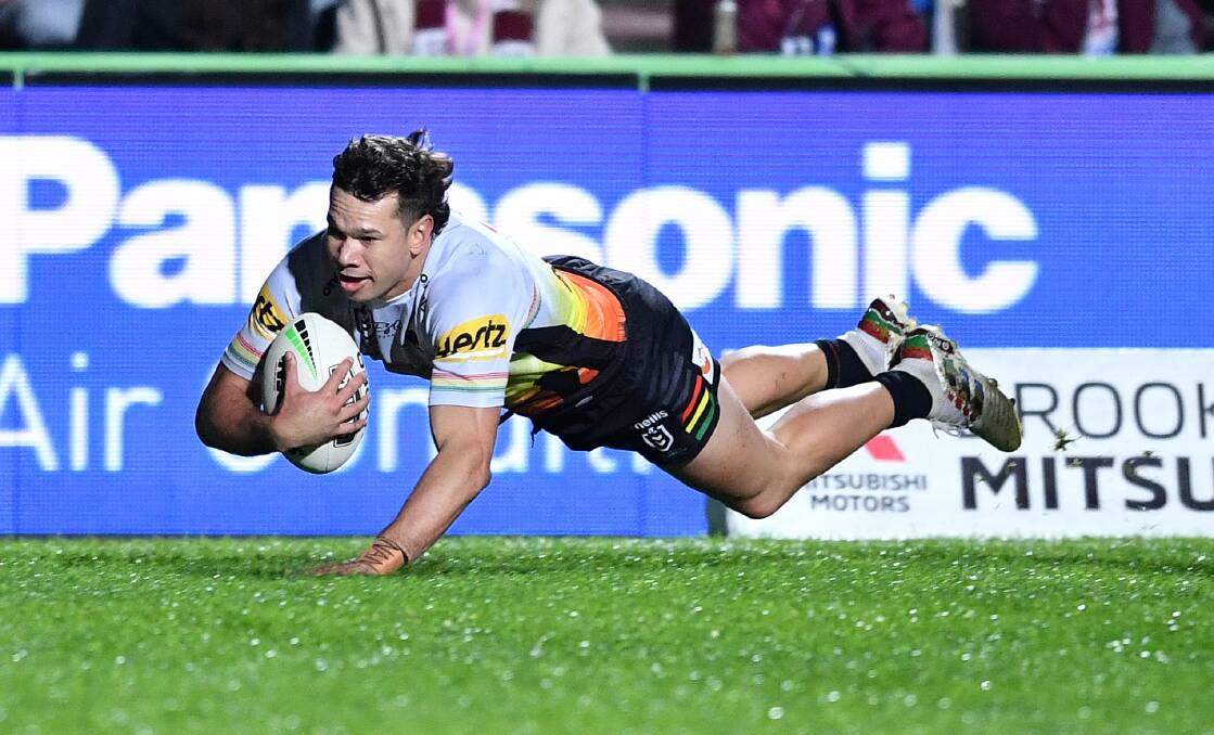 TRY TIME: Brent Naden goes in to score during the Panthers' commanding Indigenous round win over Manly on Saturday. Photo: PENRITH PANTHERS