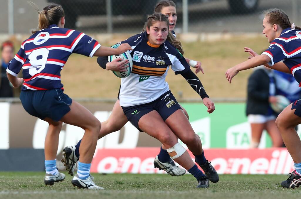 FLYING: Lillyann Mason-Spice impressed and scored a try in her Brumbies debut on the weekend. Photo: KEEGAN CARROLL