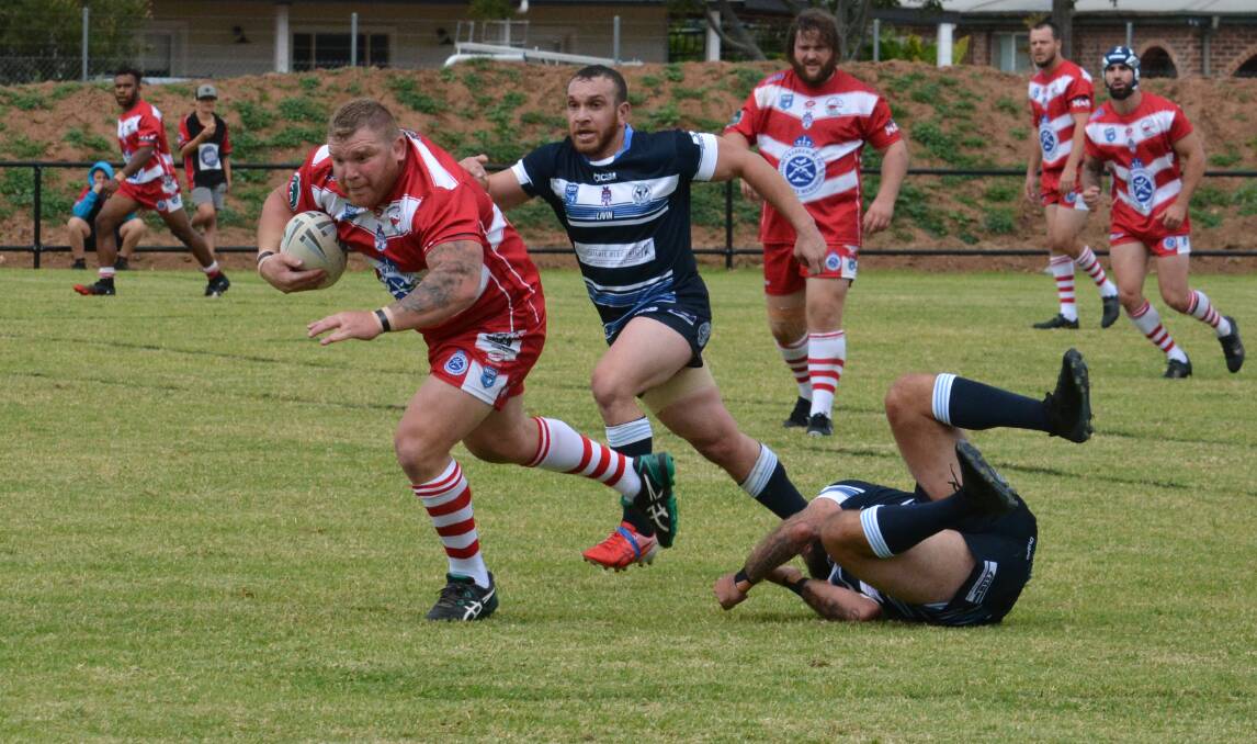 COMING THROUGH: Luke Thompson was involved in almost all of Narromine's best moments on Sunday. Photo: NICK GUTHRIE