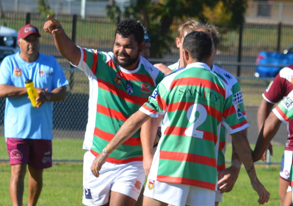 THAT'S FOR YOU: Matthew Gibbs salutes to the fans after scoring for Westside at Wellington on Sunday. Photo: NICK GUTHRIE