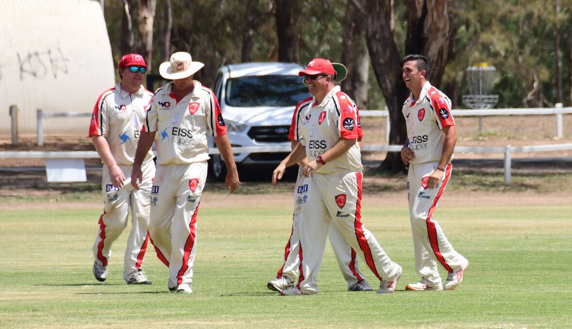 GOOD TIME: RSL-Colts cricketers celebrate a wicket last season at the Lady Cutler grounds, which also host football matches in the winter months. Photo: AMY McINTYRE