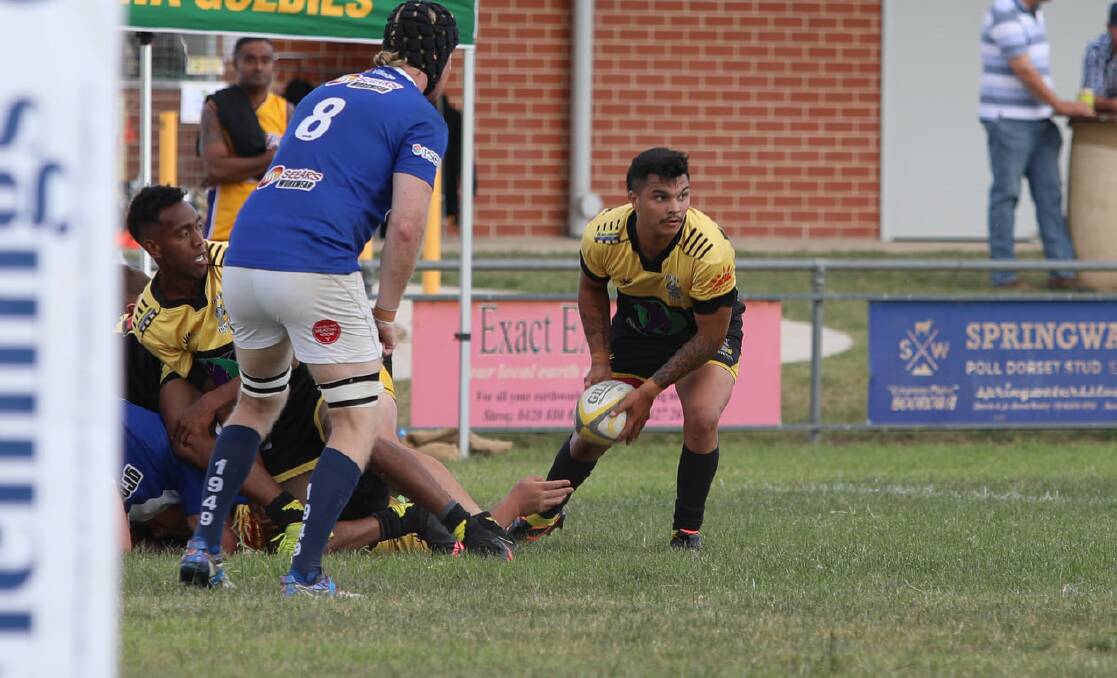 STEPPING UP: Kaiden Hill, pictured in action at Boorowa on the weekend, is one of a number of younger Rhinos taking on a bigger role this season. Picture: Kate Loudon