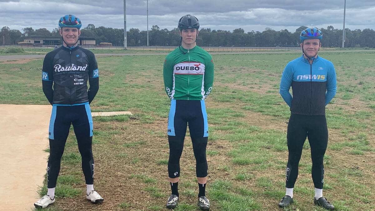 VICTORY: The A Grade podium of Danny Barber (middle) with Dylan (left) and Kurt Eather.
