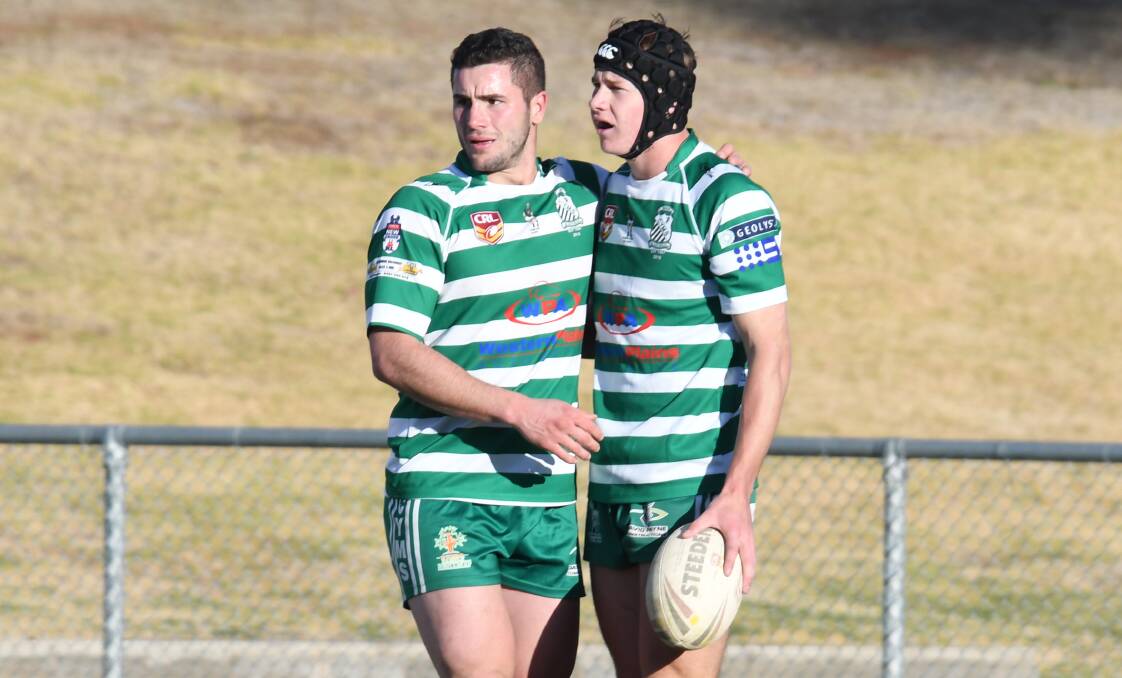 COMING TOGETHER: Jarryn Powyer (left) and Matt Burton will be key figures in the forwards and backs respectively for CYMS on Sunday. Photo: AMY McINTYRE