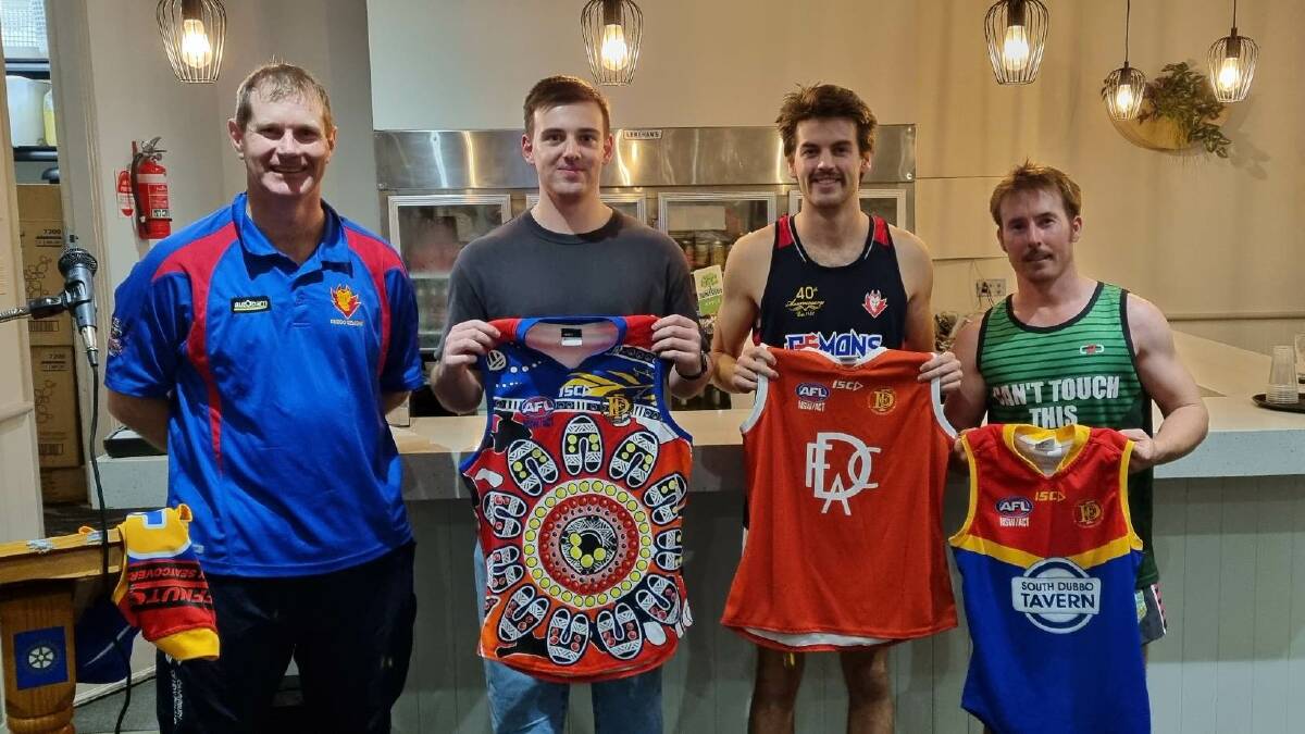 Dubbo Demons first grade coach Terry Lyons with new players (from left) Tullic O'Brien, Geordie Maclean and Grant Langford ahead of round one. Picture supplied