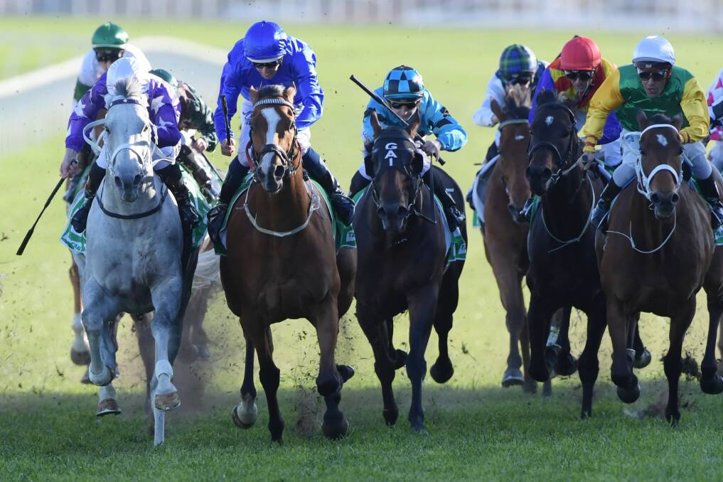 GOING AGAIN: Hugh Bowman, pictured riding Hartnell to victory in last year's Epsom Handicap, teams up with the Godolphin gelding again this weekend. Photo: AAP