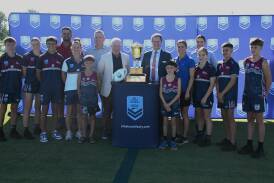NSW Touch general manager and mayor Mathew Dickerson (centre) with State Cup sponsors and organisers and Dubbo junior players. Picture by Nick Guthrie
