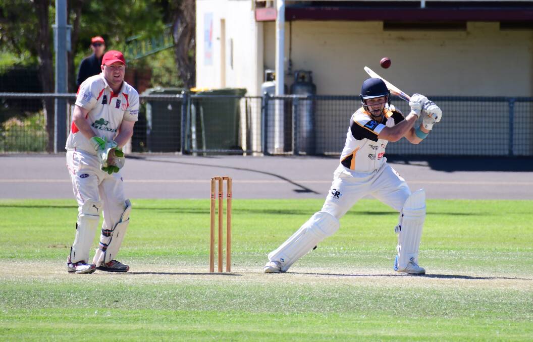 THE MOMENT: Ben Patterson bangs one through the covers on Saturday to defeat RSL-Colts and secure Newtown the 2018/19 RSL-Whitney Cup title. Photo: AMY McINTYRE