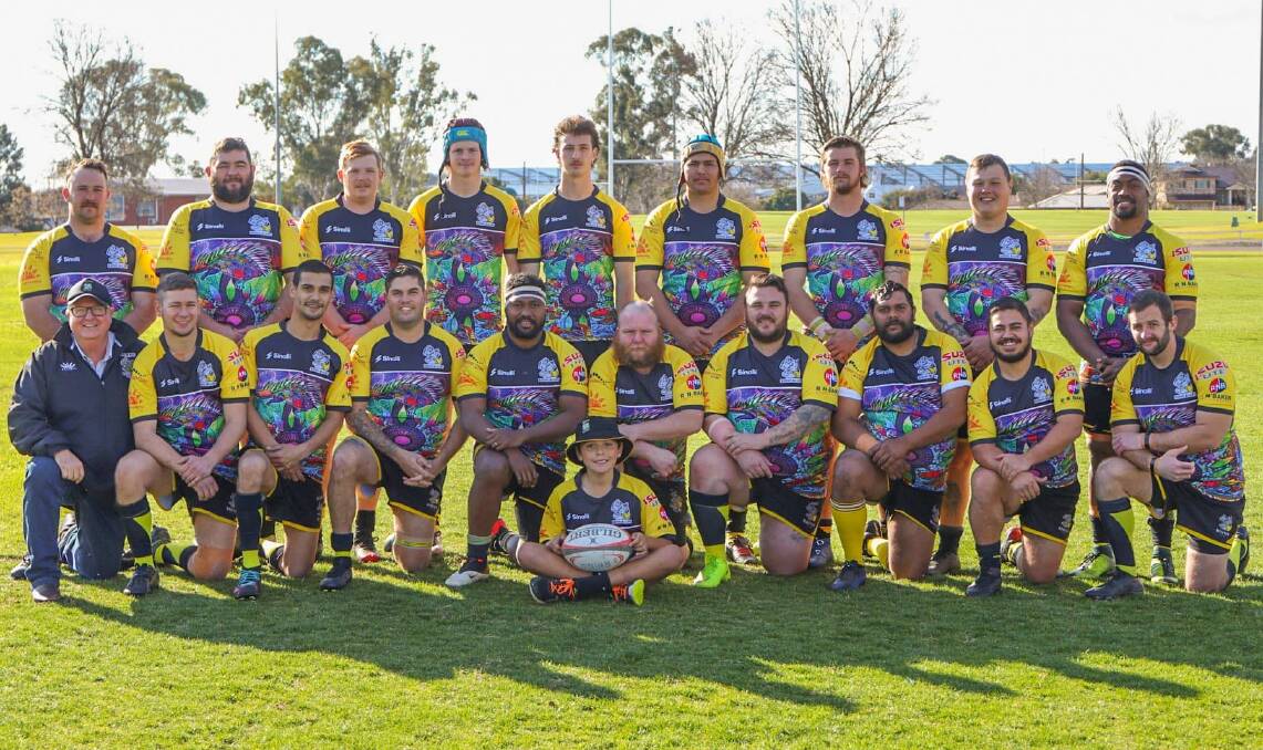 TOGETHER: The Dubbo Rhinos in their Indigenous round jerseys on Saturday. Photo: DUBBO RHINOS RUGBY CLUB FACEBOOK