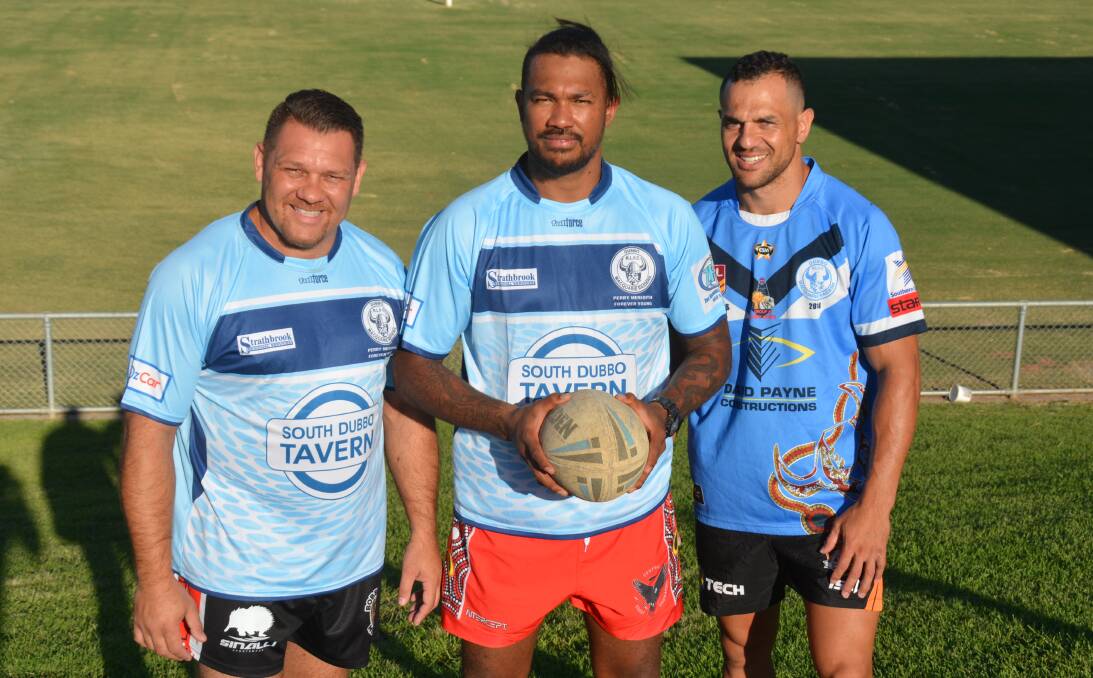 READY TO GO: The returning Will Middleton Jnr (left), new recruit Aaron Daniel (centre), and Raiders captain-coach Wes Middleton. Photo: NICK GUTHRIE