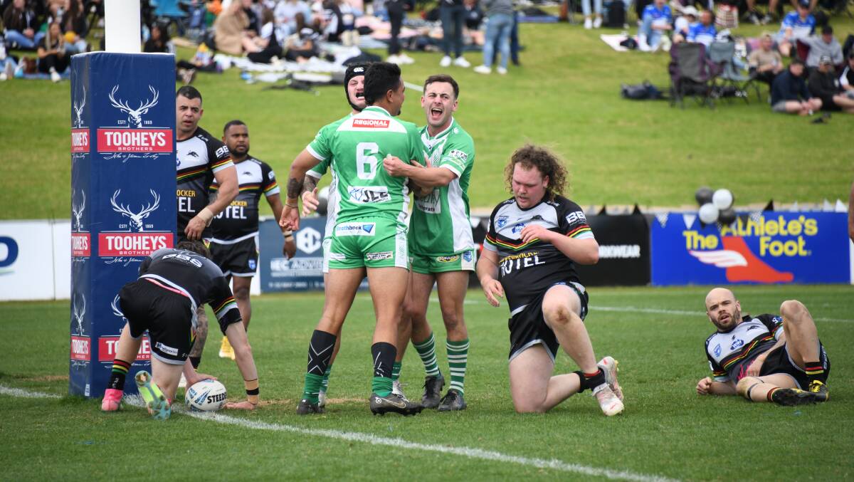 Dubbo CYMS celebrates a try during the reserve grade Premiers Challenge match on grand final day. It marked the only time in 2022 reserve grade sides from the two groups met in a competitive match. Picture by Amy McIntyre