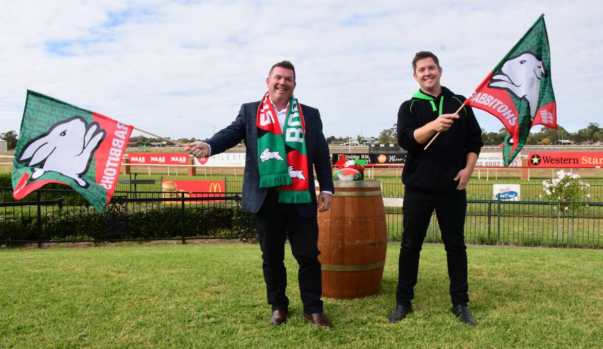 RACING FOR RABBITOHS: Dubbo MP Dugald Saunders and Dubbo Turf Club acting general manager Gavin Barlow. Photo: AMY McINTYRE