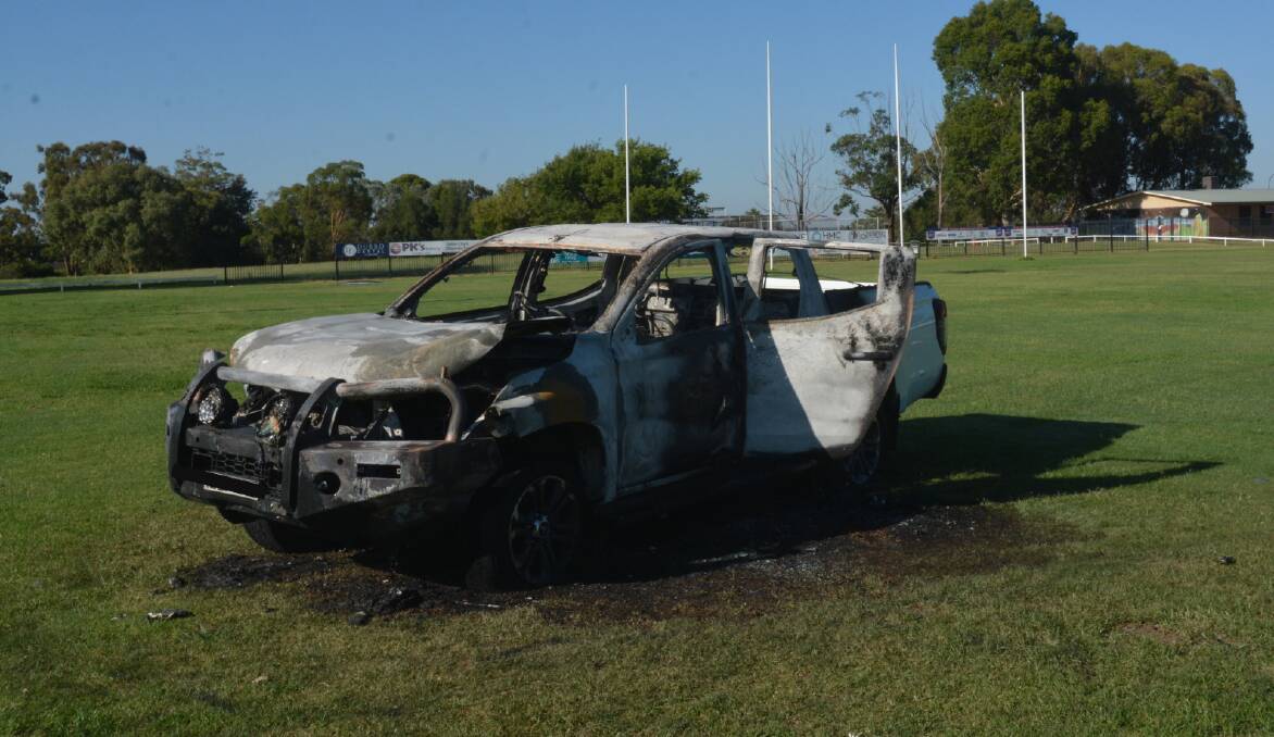 A stolen vehicle was found burnt out at South Dubbo Oval earlier this year. Picture by Tom Barber