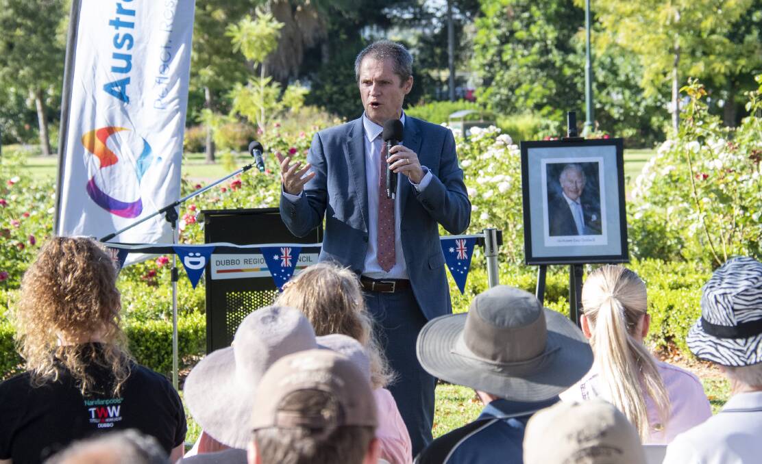 Mayor Mathew Dickerson speaks at Dubbo's 2023 Australia Day ceremony. Picture by Belinda Soole