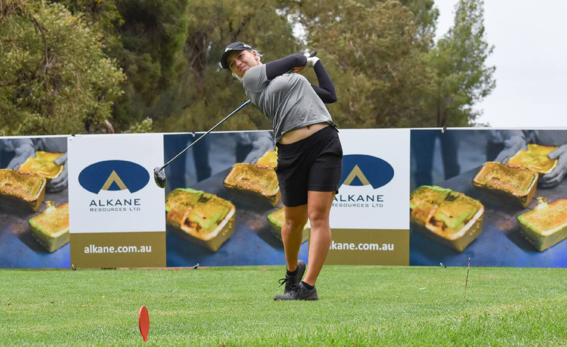 GOING AGAIN: Steph Kyriacu on the tee during Wednesday's Pro-Am at Dubbo Golf Club. Photo: BRAD GREENSHIELDS/GOLF NSW