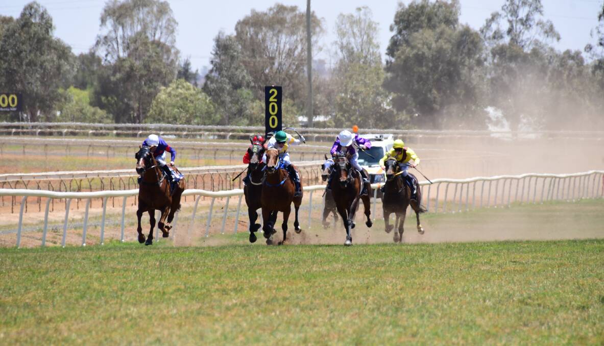 KICKING UP DUST: The effects of the drought were clear to see at Dubbo Turf Club last month. Photo: AMY McINTYRE