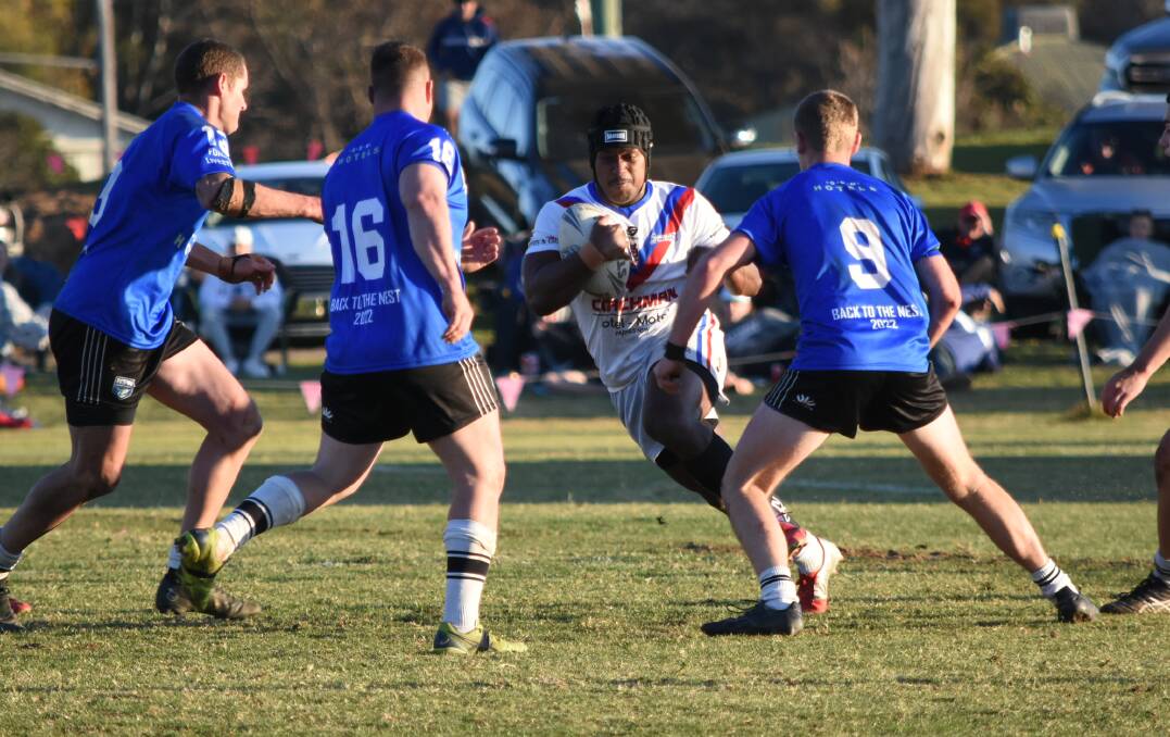 Samuel Daveta takes on the Forbes defence during Saturday's derby defeat at Spooner Oval. Picture: Renee Powell