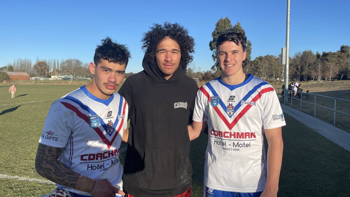 Parkes youngsters Wairua Jackson-Williams, Malakai Folau (who didn't play first grade on Sunday) and Ryan Goodsell. Picture by Bradley Jurd