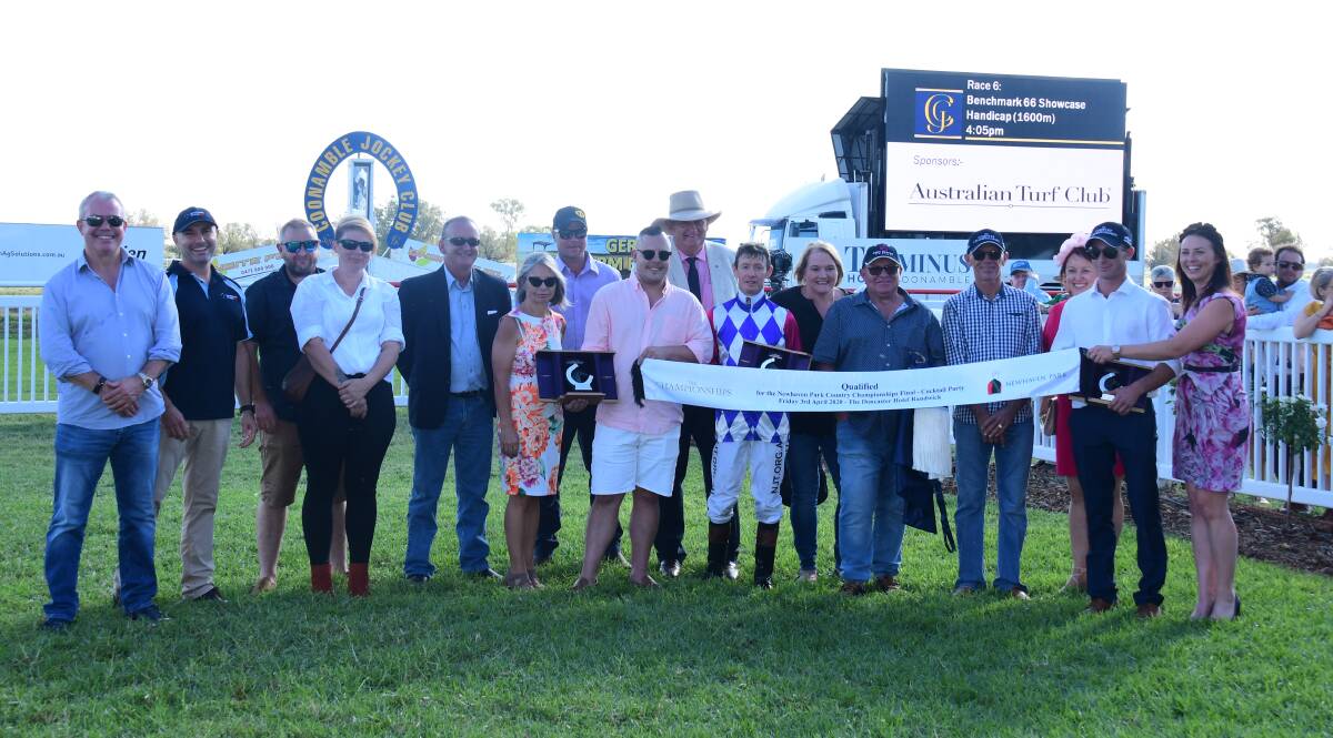 SPECIAL FEELING: Officials and connections of Sneak Preview after the running of Sunday's $150,000 heat at Coonamble. Photo: AMY McINTYRE
