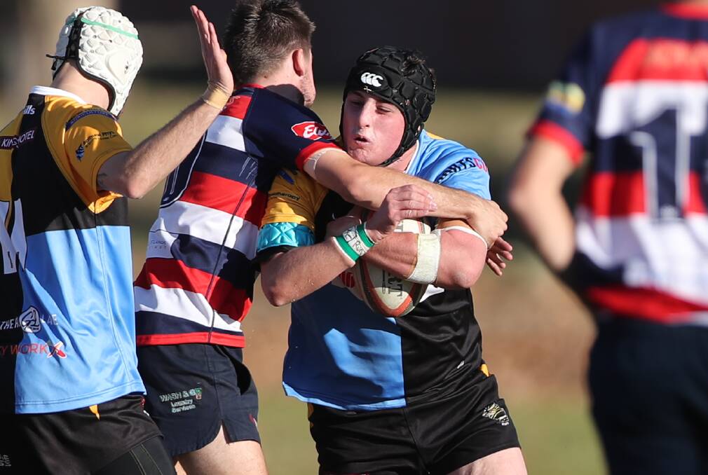 CLASH: Jonah Ruzgas and CSU will require inspired rugby to overcome Narromine Gorillas this Saturday. Photo: PHIL BLATCH