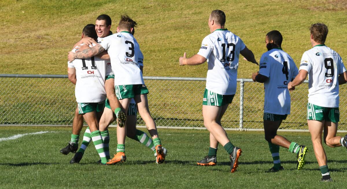 TOO GOOD: CYMS players celebrate Alex Ronayne's second try late on in Saturday's final. Photo: AMY McINTYRE