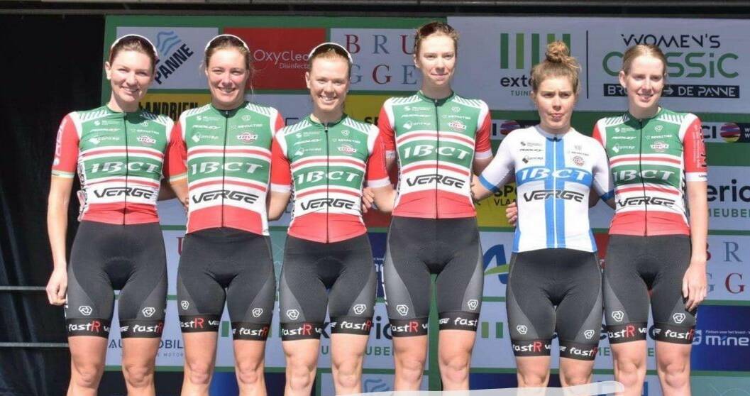 EXPERIENCE: Haylee Fuller (far right) with her team after the recent Brugge De Panne 160km event. Picture: Supplied
