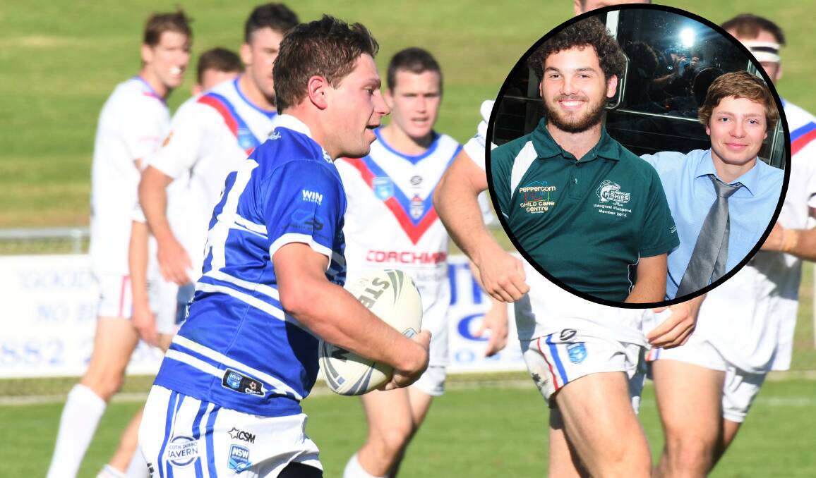 Macquarie back-rower Jordan Reynolds, (inset) with Billy Sing during his time with CYMS in 2014, can't wait for the Dubbo derby. Picture: Amy McIntyre