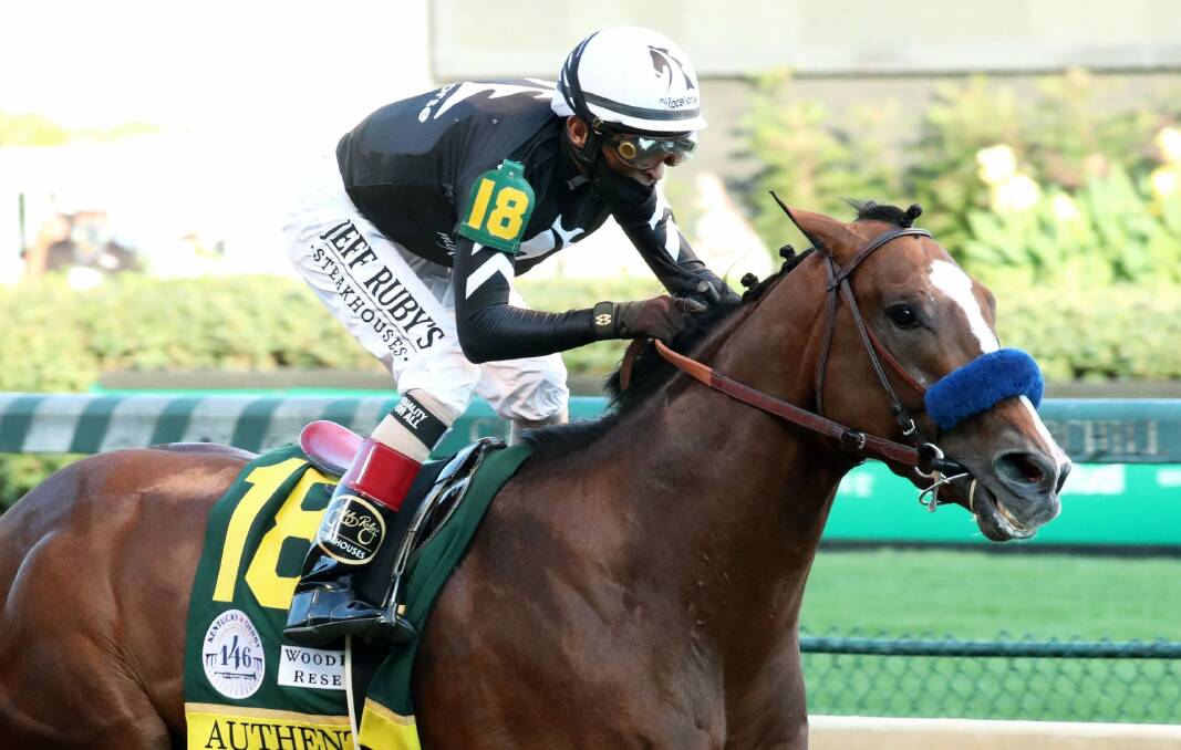  VICTORY TO TREASURE: John Velazquez rides Authentic, part-owned by former Nyngan residents Brian and Brett Walsh, past the post to win the 2020 Kentucky Derby last weekend. Photo: USRACING.COM