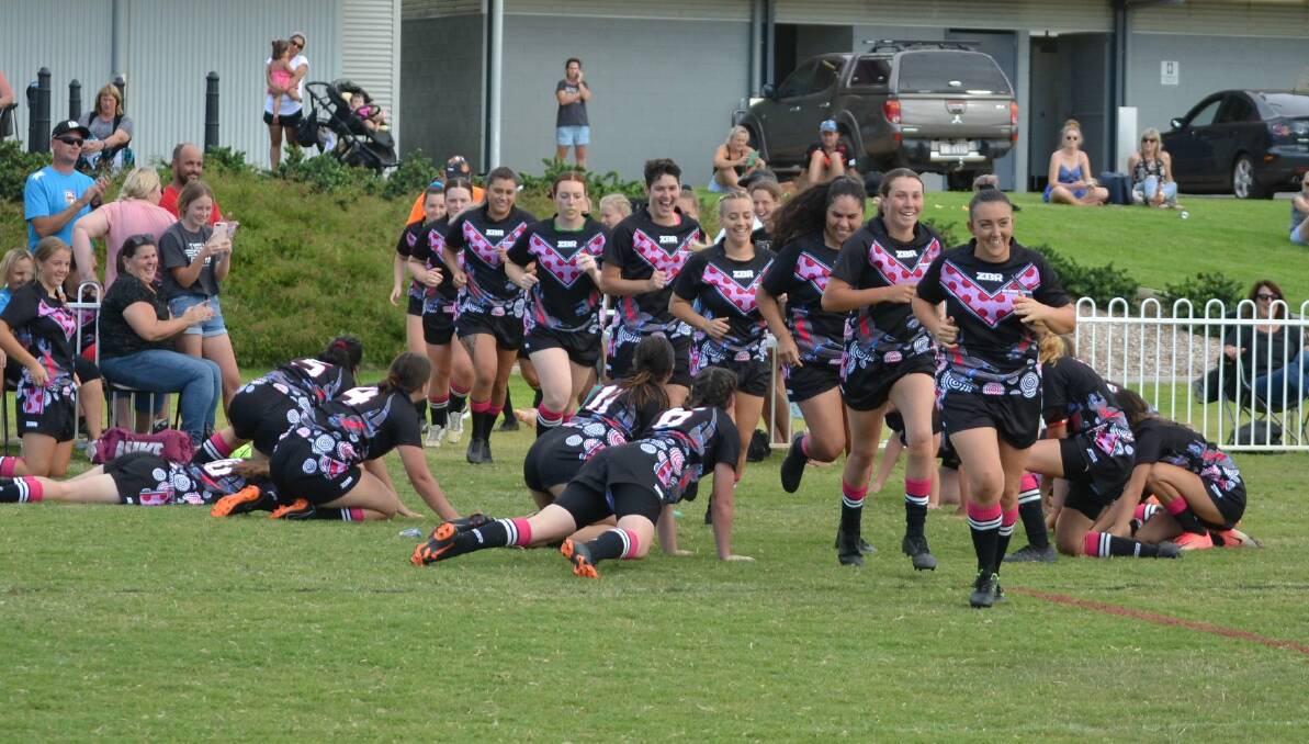 SPIRIT ON SHOW: The under 18s players perform a Goannas dance as the opens side runs out at Mudgee. Photo: CONTRIBUTED