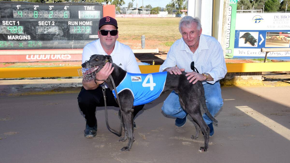 TO THE FINAL: Trainer Matthew Murphy (left) and owner Geoff Cooke with Moon Shaker after Tuesday's win. Photo: BELINDA SOOLE