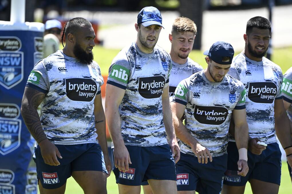 ONE MORE STEP: Isaah Yeo (second from left) will do his bit to help NSW to a third successive Origin series win on Wednesday night. Photo: NSWRL