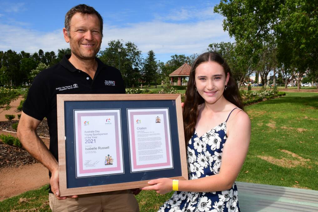 CLUB SUPPORT: Isabelle Russell (right) with Dubbo Cycle Club president Ben O'Brien. Photo: BELINDA SOOLE