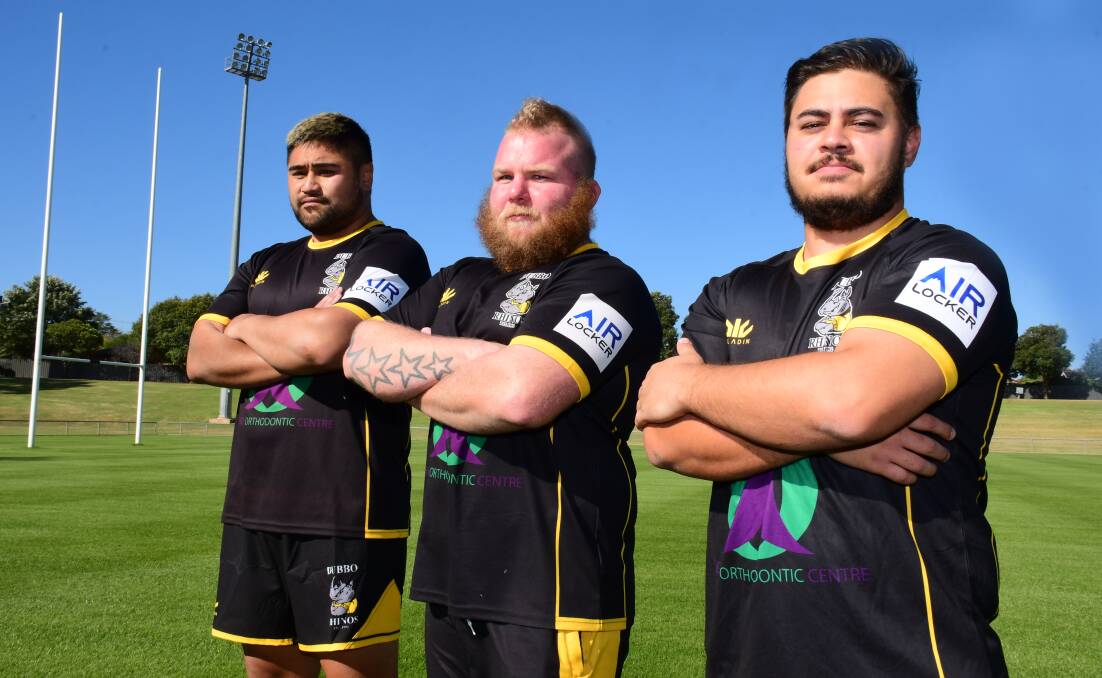 READY: Rhinos captain Matt Graham (centre) with Tyrone Fleming (left) and Teahu Baker ahead of this weekend's first round. Photo: BELINDA SOOLE