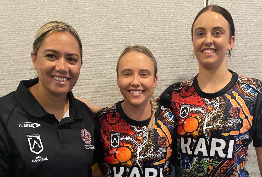 REPRESENT: Jess Skinner (left), with Western products Lailee and Kaitlyn Phillips at a previous All-Stars weekend, is rising in the coaching ranks. Picture: Supplied