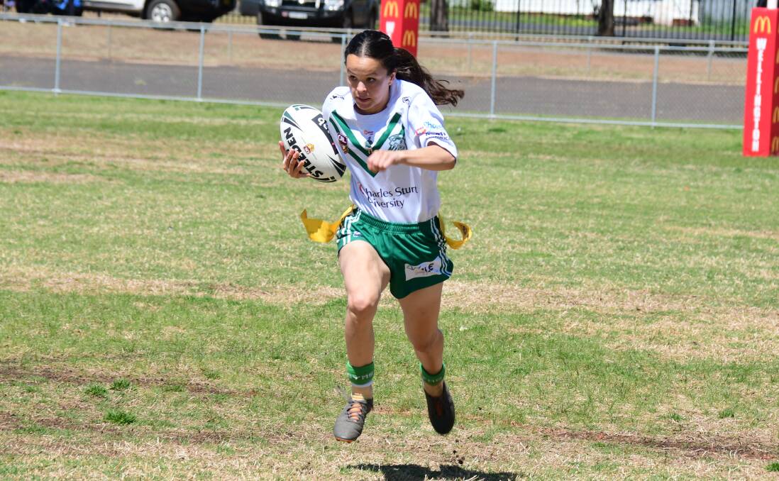 MOVING FORWARD: Taneka Todhunter in action during Dubbo CYMS' dominant 2019 league tag season. Photo: NICK GUTHRIE