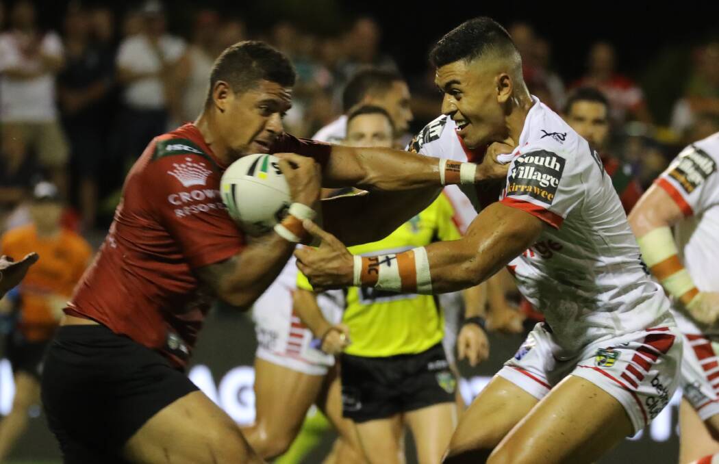FORM: Dane Gagai (left) in action for Souths during a previous Charity Shield game at Mudgee. Photo: SIMONE KURTZ