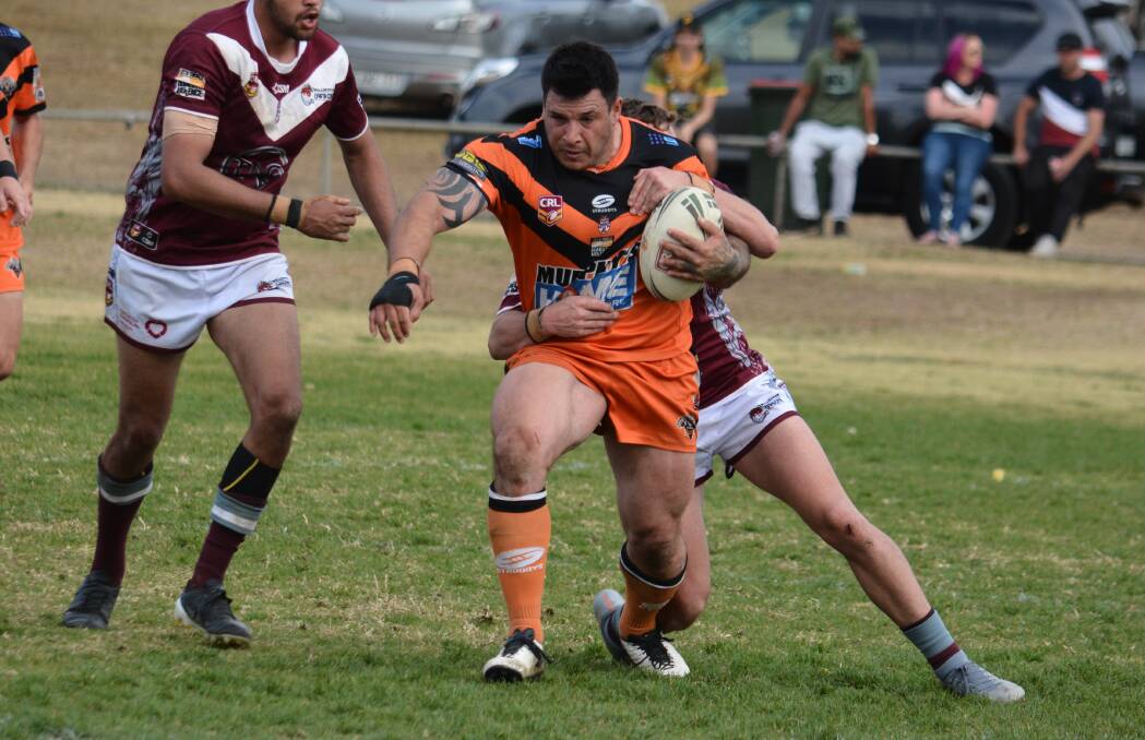 Justin Carney in action during his successful 2019 season with the Nyngan Tigers. Picture: Nick Guthrie