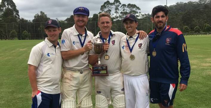 WINNERS: Jordan Moran (left) with fellow Dubbo-based Western Zone players Mitch Bower, Greg Buckley, Marty Jeffrey and Will Lindsay together after the side won the Country Championship final on Sunday. Photo: FACEBOOK