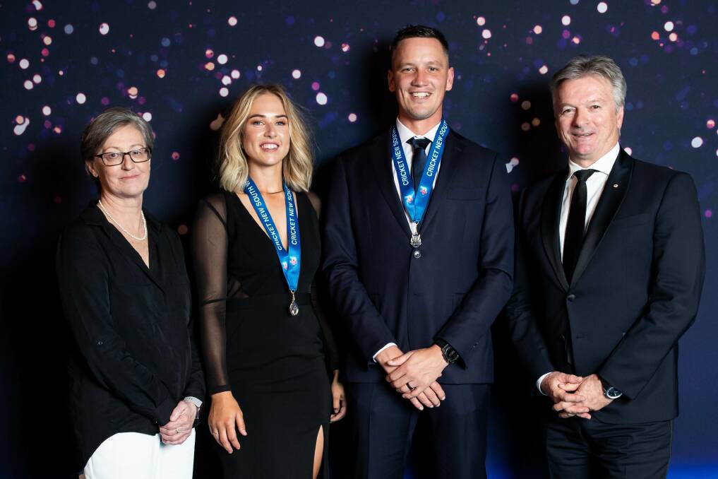REWARD: Chris Tremain (second from right) with Sally Griffiths, Maitlan Brown and Steve Waugh at the Cricket NSW awards night. Picture: Cricket NSW