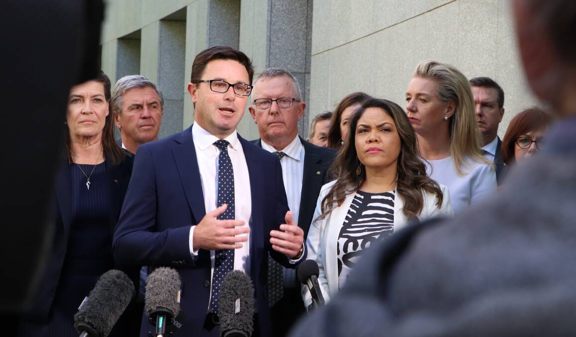 Federal Member for Parkes Mark Coulton (fourth from left) joined his Nationals colleagues to make their position on the Voice to Parliament clear last week. Picture supplied