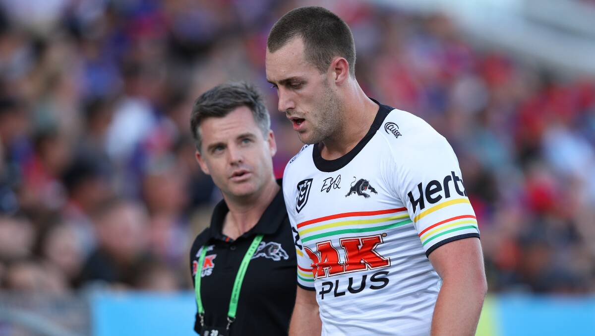 WORRIES: Panthers back-rower Isaah Yeo departs the field on Saturday. Photo: NRL PHOTOS